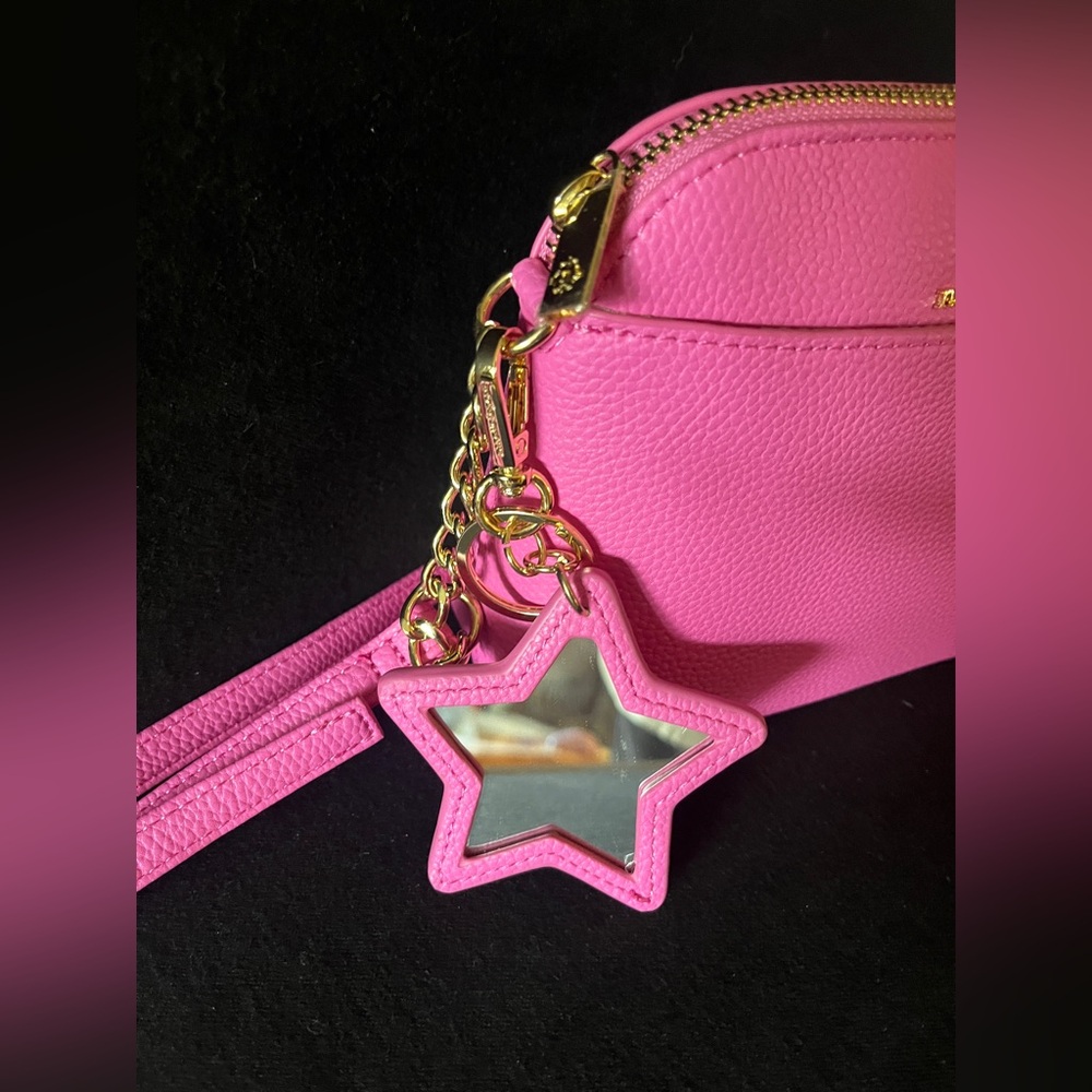 NWOT Nanette Lepore Pink Crossbody Bag with Gold Hardware and mirror keychain - Picture 3 of 9
